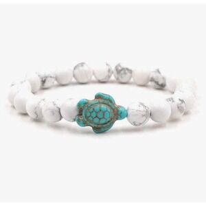 Fahlo White Beaded The Journey‎ Sea Turtle Tracking Stretch Bracelet